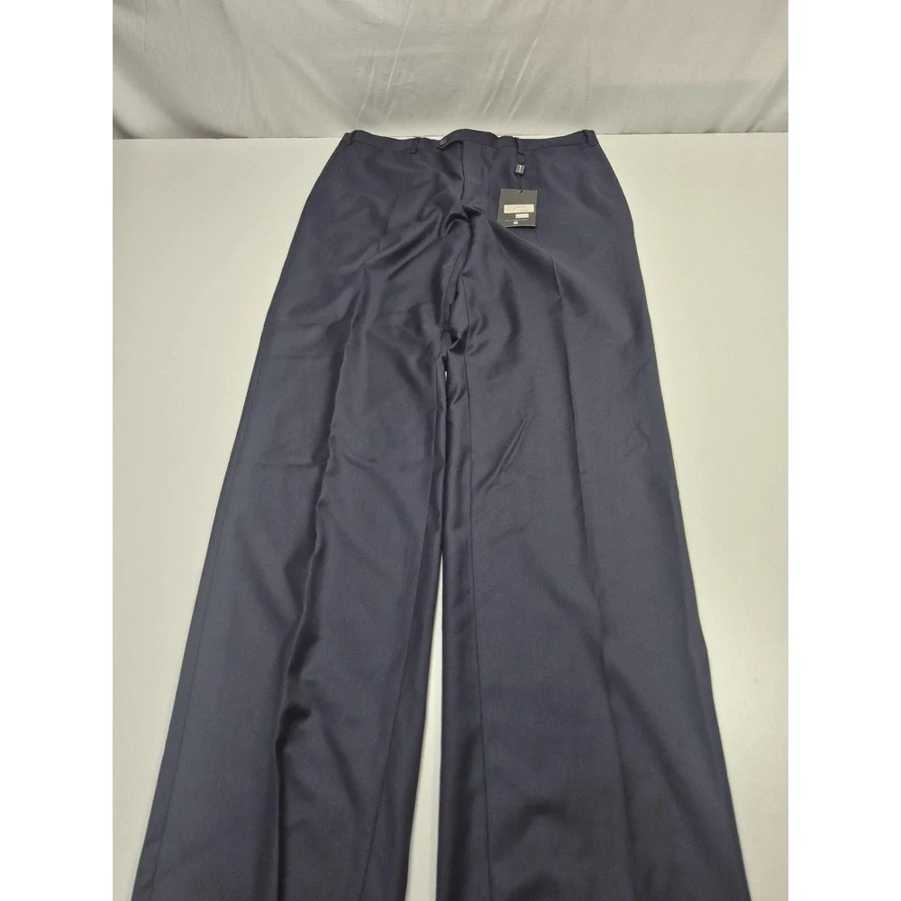 Galante Uomo Dress Pants Mens 38x36 Navy Wool Flat Front Unhemmed Italy VBC